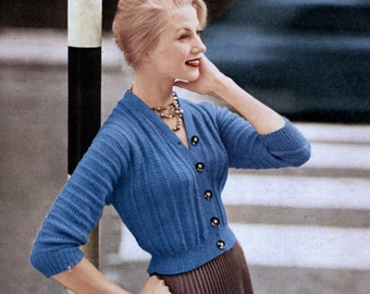 1950s Cardigan Pattern, INSTANT Download Knitting Pattern, Copy of Vintage Lee Target Pattern 5942