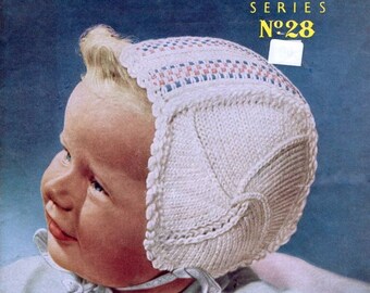 1950s Baby Bonnets Pattern, Instant Download PDF of a Vintage Knitting Pattern, Sirdar Sunshine Series 28 Knitted Babies Hats