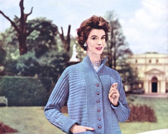 1950's Women's Box Coat Cardigan Jacket INSTANT Download Vintage Knitting Pattern Lavenda Hand Knit 494