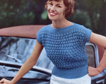 Patrón de tejido vintage de los años 50 / Descarga digital / Jersey de punto rápido / Top de punto con mangas cortas para mujer / Patrón Lee Target 1414