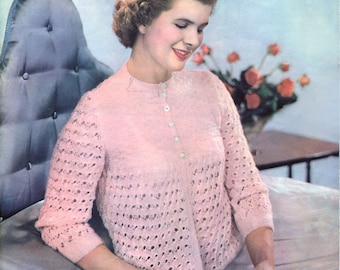 Vintage Bed Jacket Knitting Pattern, PDF Instant Download, Copy of 1950s Knitted Jacket Lavenda Pattern 384