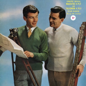 Original 1950&#39;s Men&#39;s Jumpers Vintage Knitting Pattern, Sirdar 7823 Knitting Pattern, Men V Neck Or Round Neck Sweater Jumper Pullover