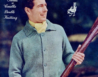 1950's Knitting Pattern PDF Download Vintage Pattern - Robin 845 - Men Man's Cardigan Sweater Jumper Pattern 38" - 44" Chest
