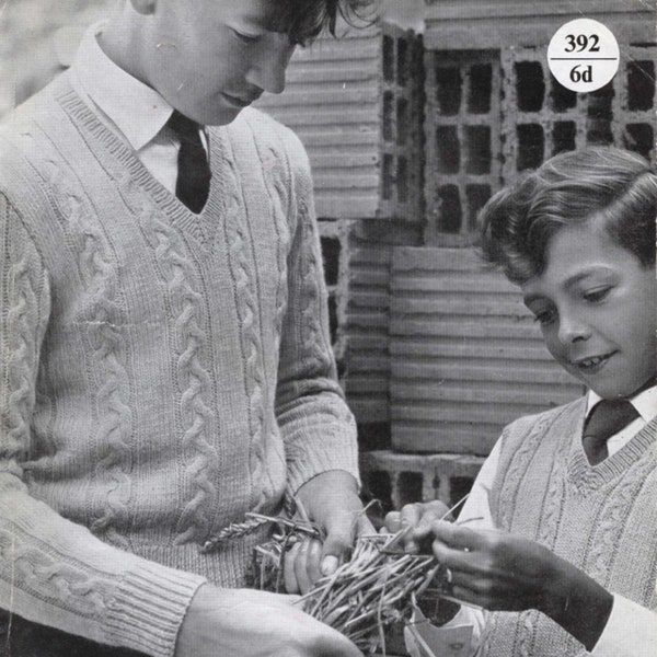 1950s Cable Knit Pullover or Vest / Cricket Jumper for Children, PDF Download of a Vintage 4 Ply Knitting Pattern. Greenock Pattern 392