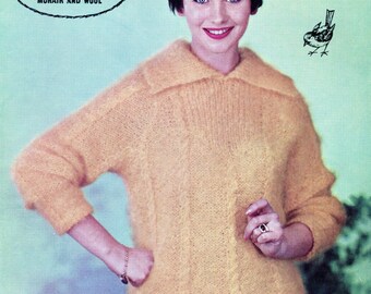 1950s Mohair Sweater Pattern, INSTANT Download, Shaggy Darling Mohair Sweater Robin 884, PDF Of Vintage Jumper Knitting Pattern