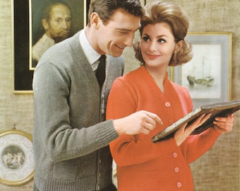 His and Hers 1950's Cardigans, PDF 1950s Vintage Knitting Pattern, INSTANT Download, Men or Women Classic Cardigans, Patons & Baldwins 1334