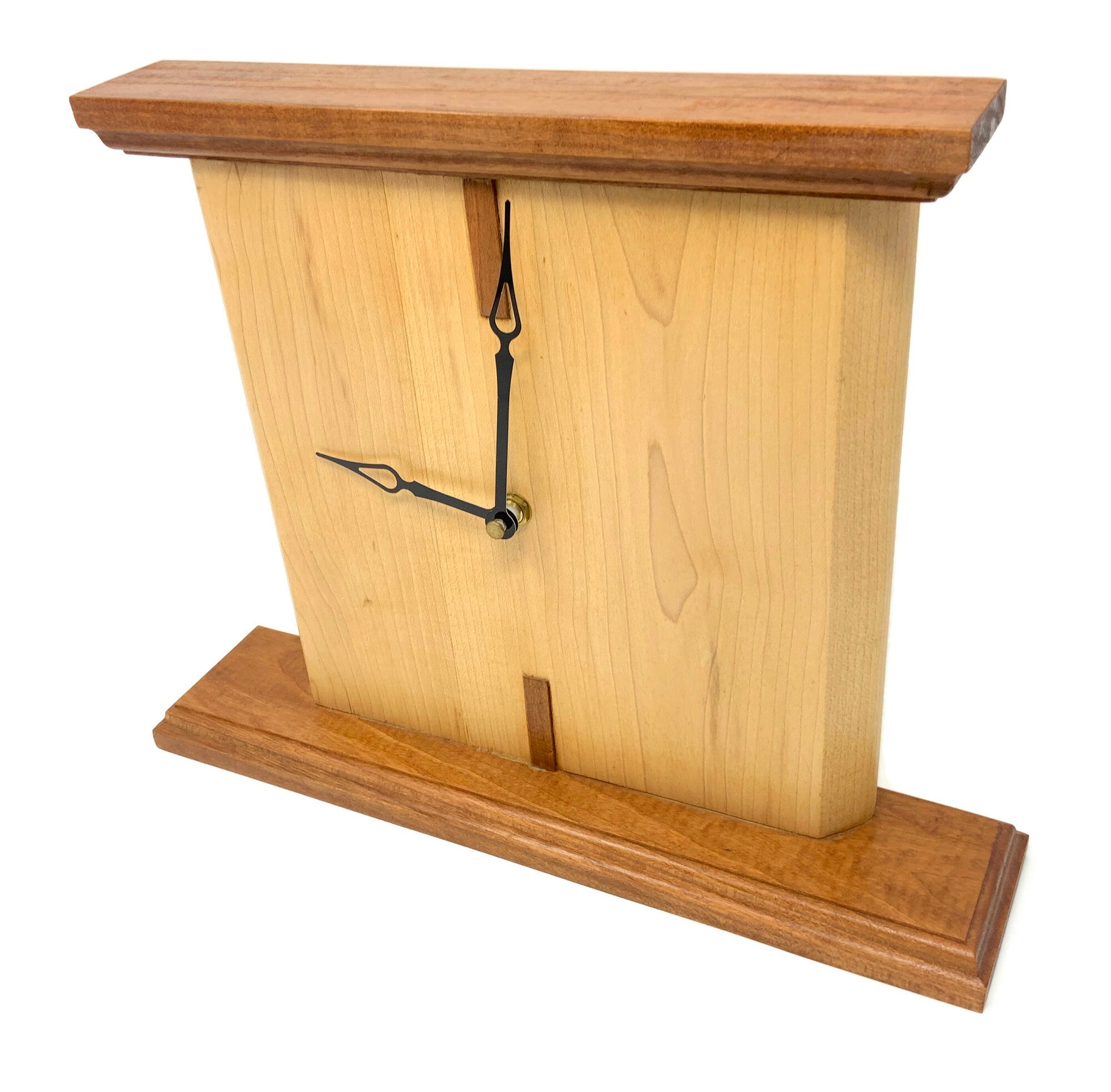 Handcrafted Wooden Mantel Clock, Arts & Crafts Style