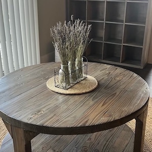 Rustic Charm: Handcrafted 24” Farmhouse Modern Coffee Table with Driftwood Finish