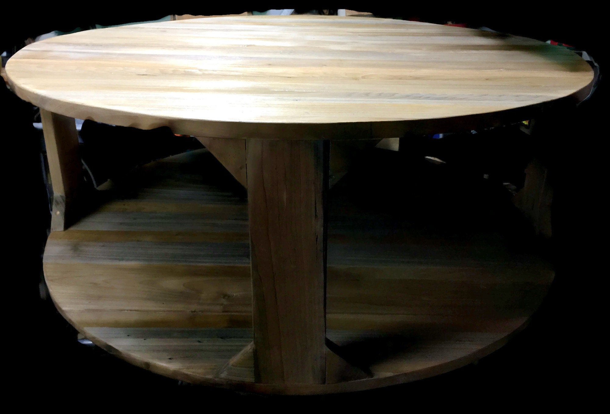 Handcrafted Round Farmhouse Coffee Table with Driftwood Finish
