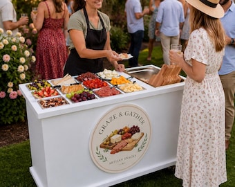 Deluxe Collapsible Mobile Cart | Folding Charcuterie Bar, Coffee Station, Dessert Table