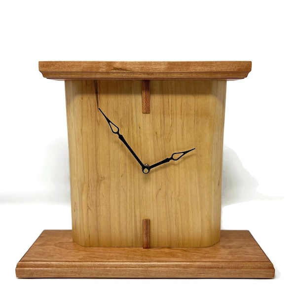 Wood Mantel Clock (Arts & Crafts  Style)- Cherry and Maple Hardwood