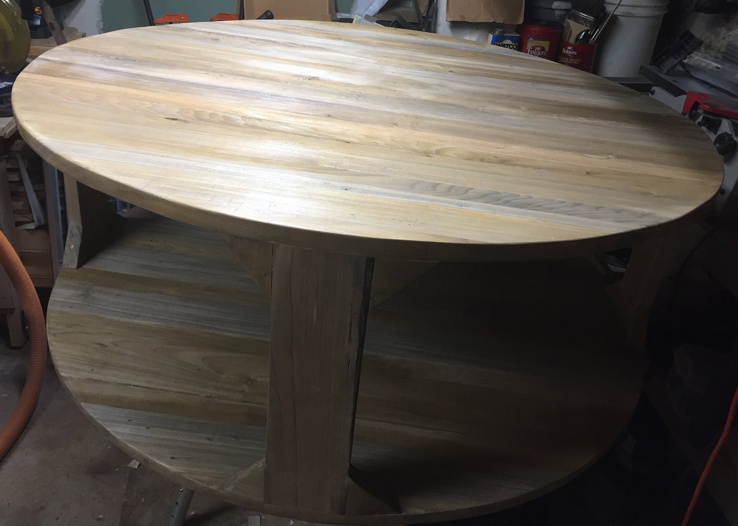 Handcrafted Round Farmhouse Coffee Table with Driftwood Finish