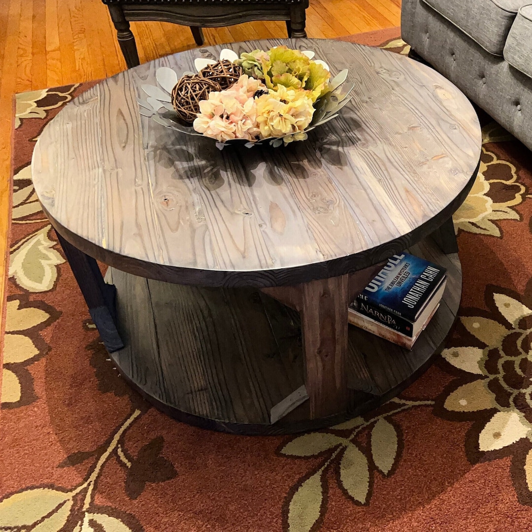 Round Wood Farmhouse Coffee Table With Driftwood Etsy