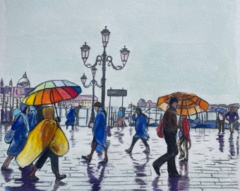 Rainy Day in Venice watercolor painting on 9x12 cold pressed Watercolor Paper