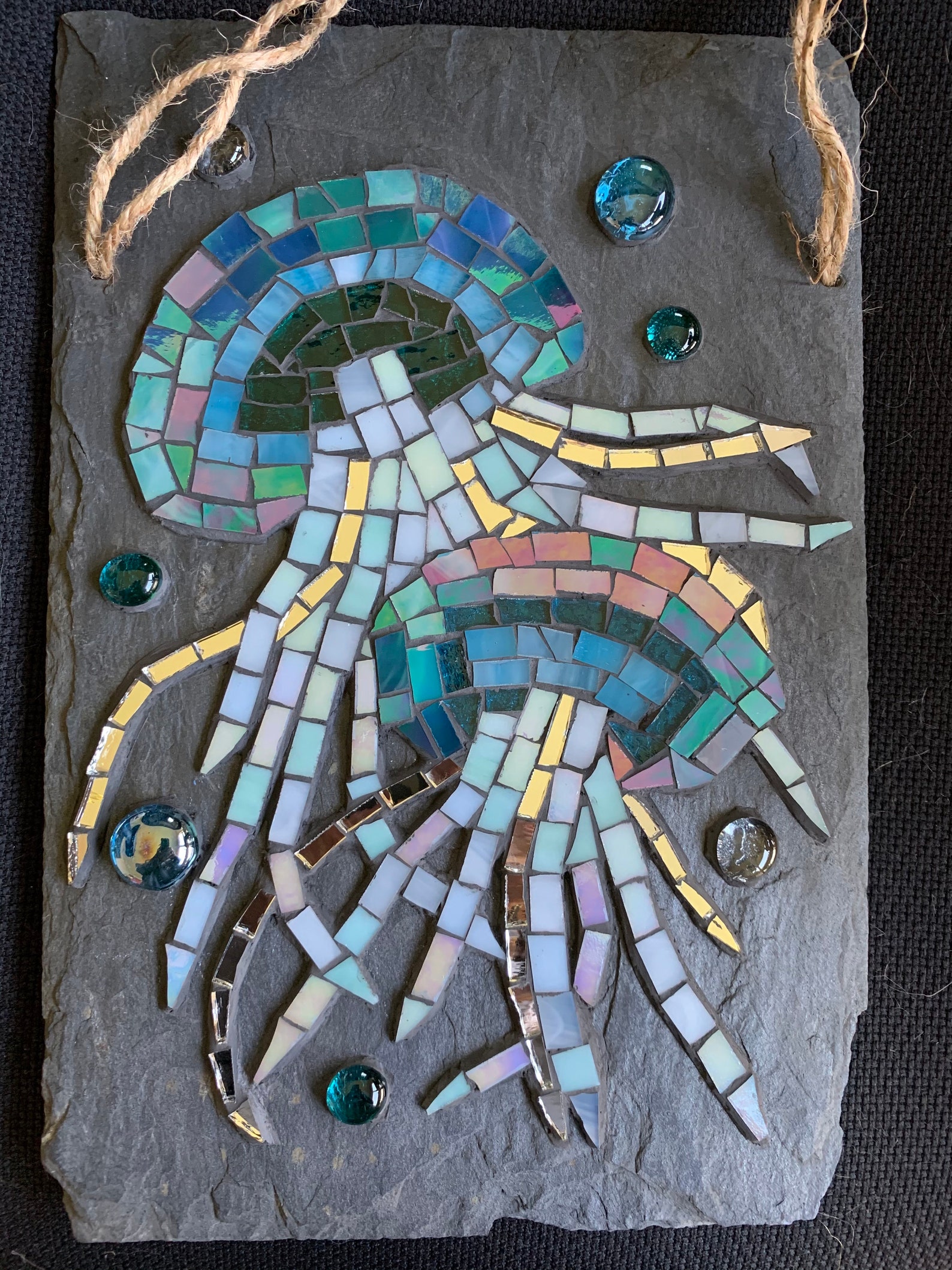 Stained Glass Mosaic art of jellyfish on 8x12 slate roof tile Etsy