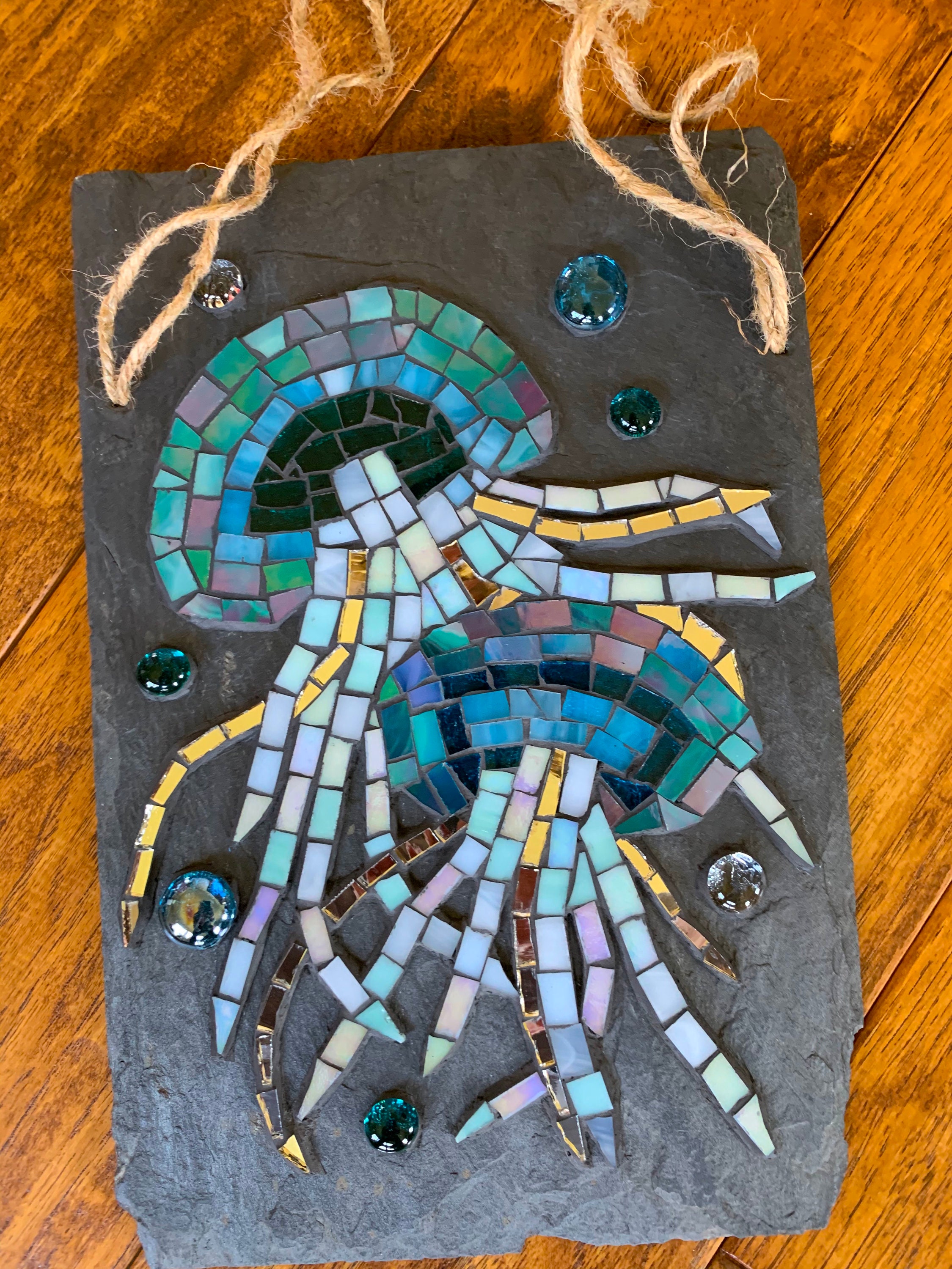 Stained Glass Mosaic art of jellyfish on 8x12 slate roof tile Etsy