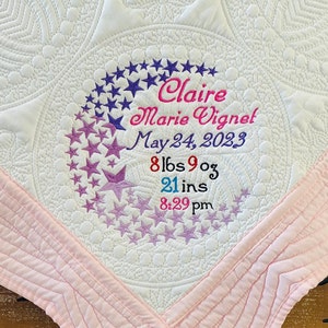 Baby Blanket, Birth Announcement Baby Quilt, Celestial Baby Girl Quilt,Personalized Baby Blanket,Personalized  Baby Quilt,Heirloom Quilt