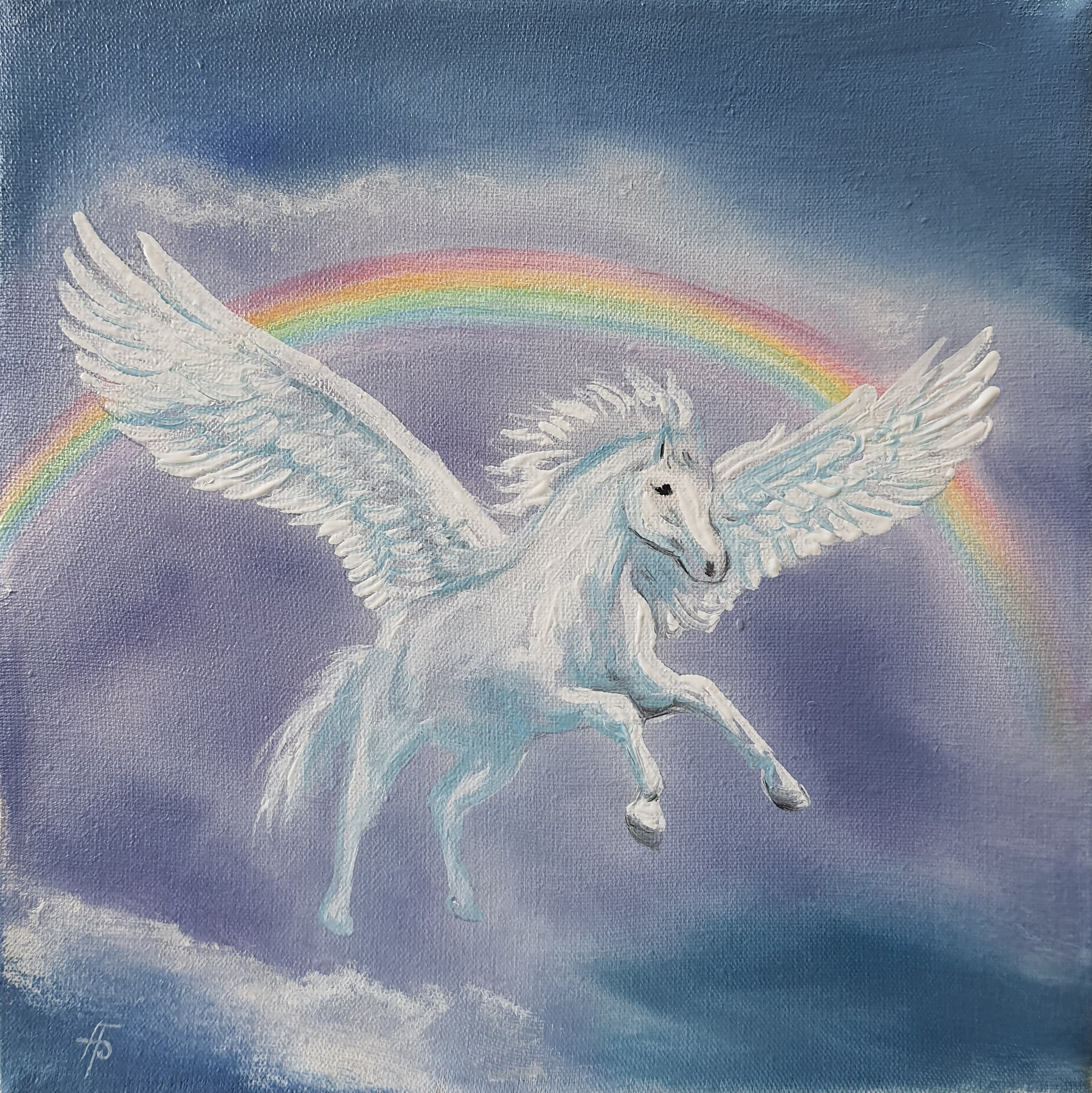 Original painting on canvas Pegasus and Rainbow | Etsy