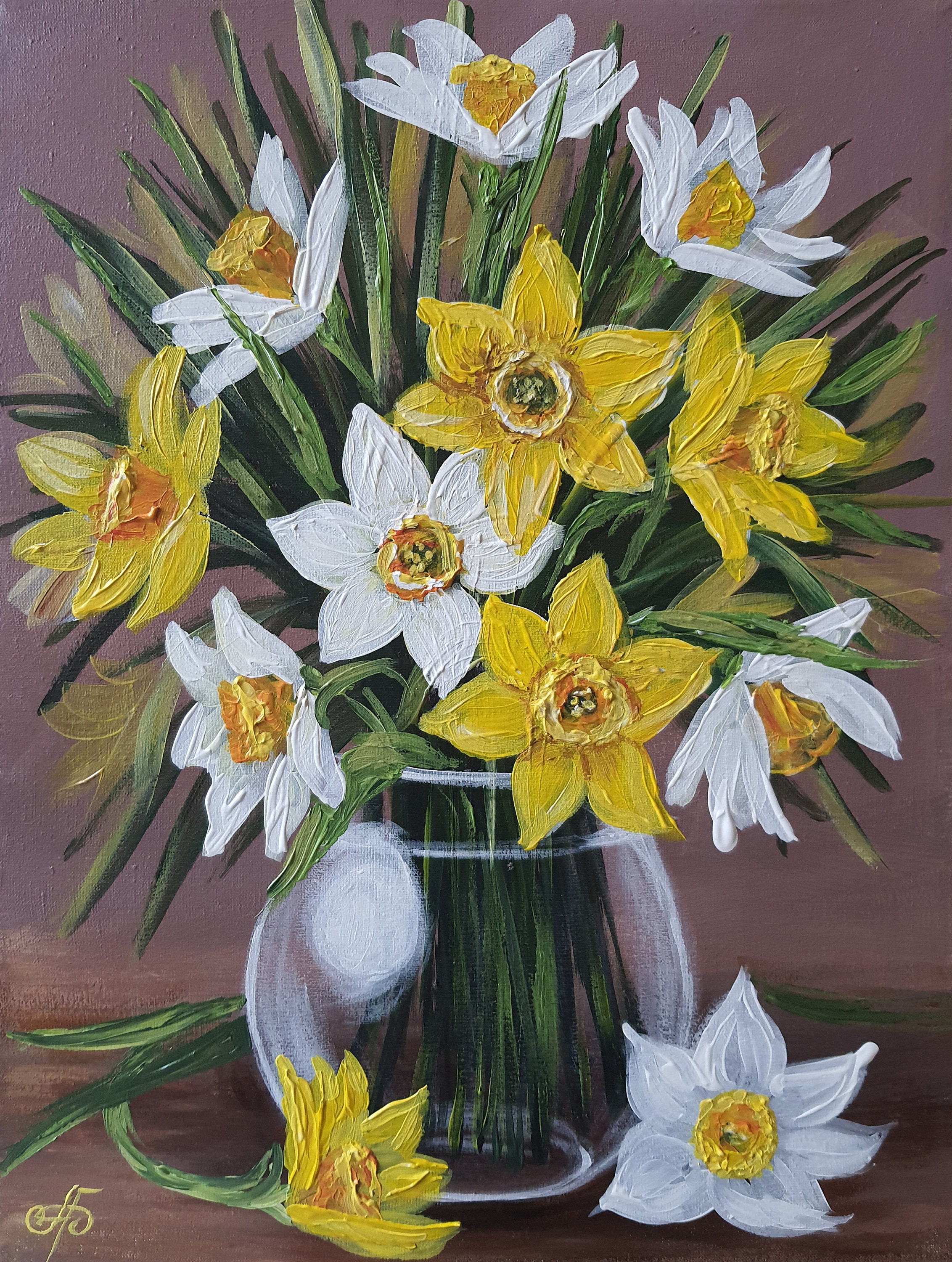 Daffodils in a Vase. Original oil painting on canvas wall Etsy