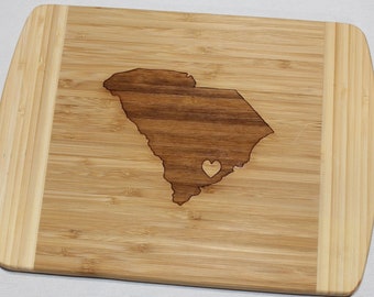 locally crafted 'Charleston, South Carolina' cutting board. Bamboo with laser engraving. 11" x 8" x 3/4"