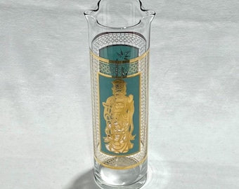 vintage 1960's -unknown maker- Mid Century Modern Glass pitcher. Turquoise and Gold. Part of a matching set...