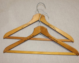 vintage 50's - 60's 'Sang Woo Tailor Shop' suit hangers. Pair. Pine & Aluminum