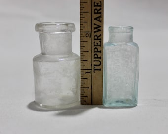 antique 1850's - 60's Two (2) tiny bottles...One embossed -Ayer's Pills- Both with hand rolled tops - Smooth base. Charleston, SC privy find