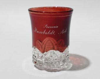 vintage 1890's - 1910 Souvenir Ruby Glass tumbler. -Humboldt, Nebraska- Button Arches pattern.