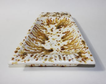 vintage 50's - 60's Mid-century Modern ashtray. Jumbo size trapezoid - 13.75" x 10". Splatter glaze on White