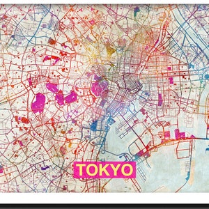 Tokyo Map - Original Art Print (Rainbow) - City Street Map of Tokyo, Japan - Poster Watercolor Illustration Wall Art Home Decor #ATTEMPT2