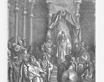 Experience the Beauty of History with this Esther Before the King Print by Gustave Dore - Poster Art Gift Painting Woodcut Klik