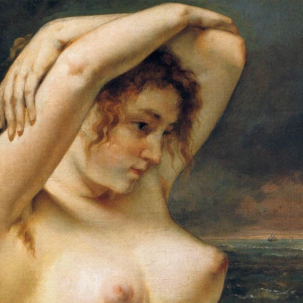 Gustave Courbet - The Woman in the Waves (1868) - Classic Painting Photo Poster Print Art Gift Nude Breasts Erotic Naked Mature #CLOSEXP