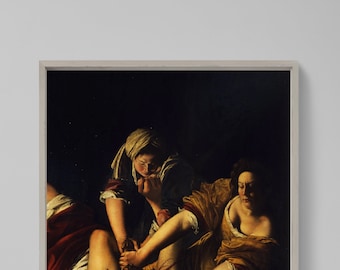 Artemisia Gentileschi - Judith Beheading Holofernes (1614) - Mature Painting Photo Poster Print Art Gift Wall Home Decor - Slaying Murder