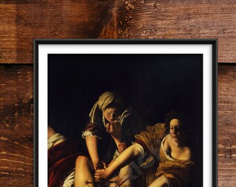 Artemisia Gentileschi - Judith Beheading Holofernes (1614) - WoodBG Mature Painting Photo Poster Print Art Gift Wall Decor - Slaying Murder