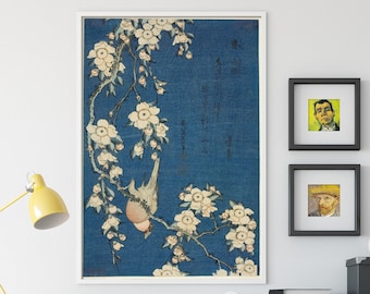 葛飾北斎 - ウソと枝垂れ桜 / 花鳥図 (1834) - 絵画写真ポスター