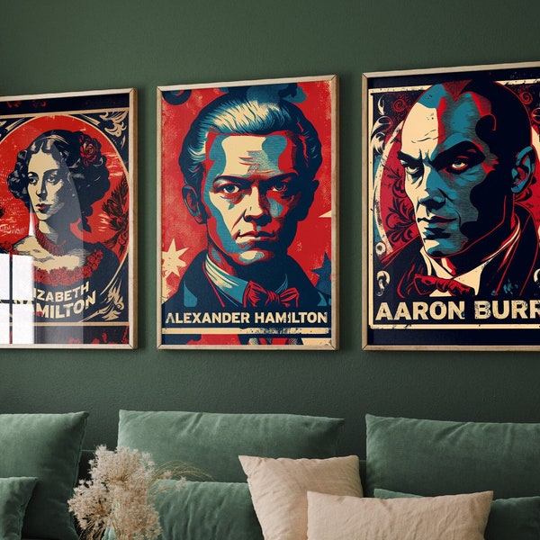 Set of Three Alexander Hamilton Prints - 3 Paintings Poster Wall Art Gift Giclée - Elizabeth, Eliza, Aaron Burr Schuyler Angelica #V3