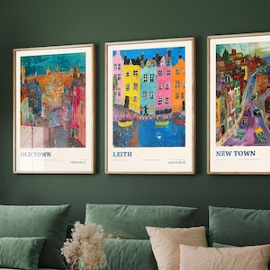 Lot de trois affiches de voyage à Édimbourg - TÉLÉCHARGEMENT IMMÉDIAT - lot de 3 affiches de la vieille ville, lith, nouvelle ville - peintures d'art - impression JPEG Ecosse