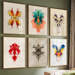 Set of Six Rorschach Colour Paintings - 6 Inkblot, Psychology ...