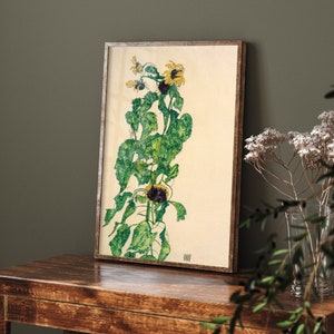 Egon Schiele - Tournesols (1917) - Peinture classique Photo Poster Print Art Gift Wall Home Decor Flowers Sun Flowers #GWF