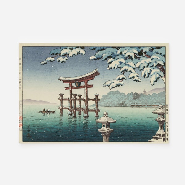 Tsuchiya Koitsu - Snowy Miyajima (1937) - Classic Painting - Photo Poster Print Art Gift Japan Japanese ukiyo-e Water Lake Winter