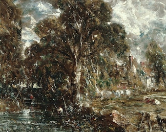 John Constable - On The River Stour (1837) - Classic Painting Photo Poster Print Art Gift Landscape Painter Giclée Town