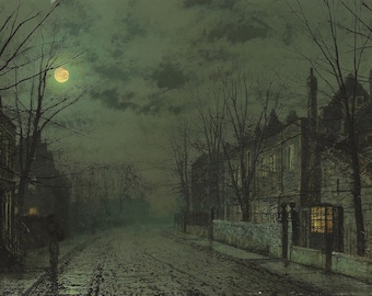 John Atkinson Grimshaw - Near York (1882) - Classic Painting Photo Poster Print Art Gift Home Wall Decor #CLOSEXP Yorkshire Night Landscape