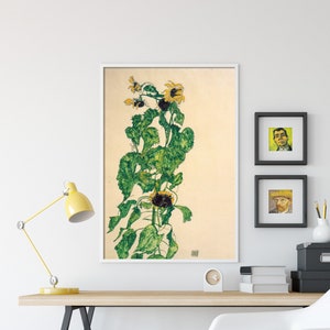 Egon Schiele - Sunflowers (1917) - Classic Painting Photo Poster Print Art Gift Wall Home Decor Flowers Sun Flowers