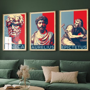 Marcus Aurelius, Seneca and Epictetus Set of Three Stoic Philosophy Prints - 3 Stoicism Posters - Photo Wall Art Gift Giclée Museum Artwork