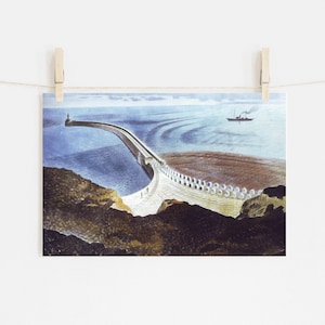 Eric Ravilious - Downs in Winter (1935) - Classic Painting Photo Poster Print Art Gift Wall Home Decor - Long Pier Ocean Sea Boat