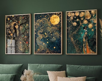 Set of Three Balloon Prints - 3 Paintings Photo Poster Wall Art Gift Giclée Museum Quality - After Gustav Klimt, Balloons Grunge, #V2