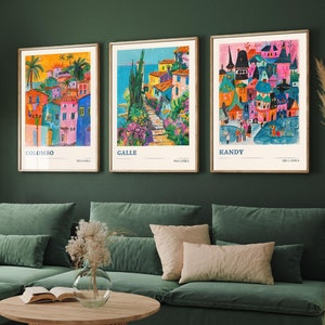 Lot de trois affiches de voyage au Sri Lanka - Colombo, Galle, Kandy - 3 impressions d'art moderne - carte cadeau peinture illustration