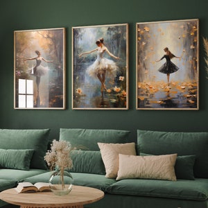 Set of Three Ballerina Oil Painting Art Prints - 3 Poised Dancers Artwork - Photo Poster Wall Art Gift Giclée Museum Dancing Décor