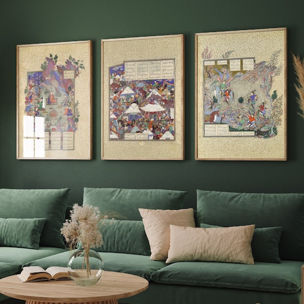 Set of Three Shahnama, Book of Kings Prints - 3 Classic Illustrations - Painting Poster Wall Art Gift Giclée Museum Folio Feast of Fada