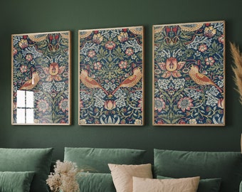 Set of Three Strawberry Thief Prints - William Morris Tapestry Triptych - 3 Paintings Photo Poster Wall Art Gift Giclée Museum Gallery